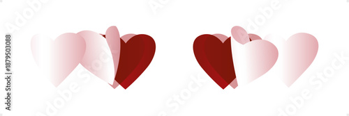 Valentines Day vector illustration with pink red true love open heart shapes flying towards the heart of his loves on transparent background