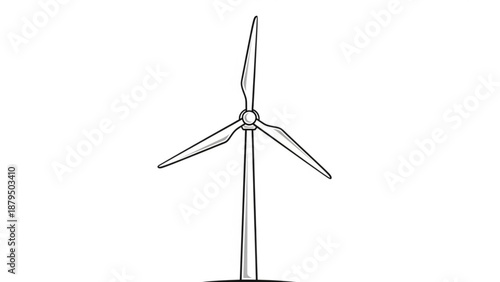A wind turbine standing tall on a hill, viewed from the front, illustrating renewable energy technology in a simple line drawing