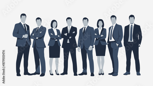 Diverse group of professionals in business suits standing together for corporate success