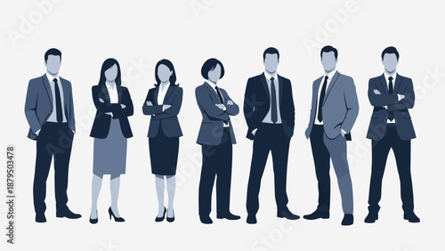 Diverse business team of professionals in suits standing confidently with arms crossed