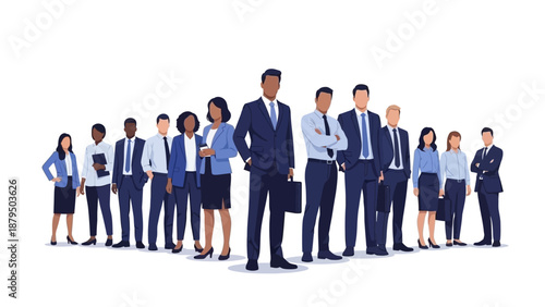 Diverse Group of Professionals in Business Attire Standing Together in Unity