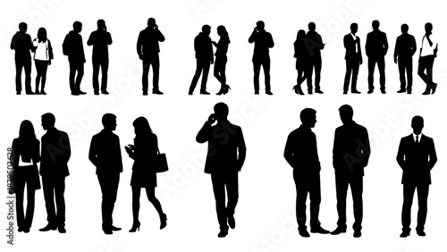 Diverse Group of Silhouetted People in Business and Casual Attire Posing