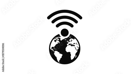 Global connectivity and wireless communication symbolized by a person icon and signal waves over a stylized Earth illustration