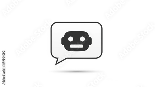 Simple black robot face icon in speech bubble on white background illustration