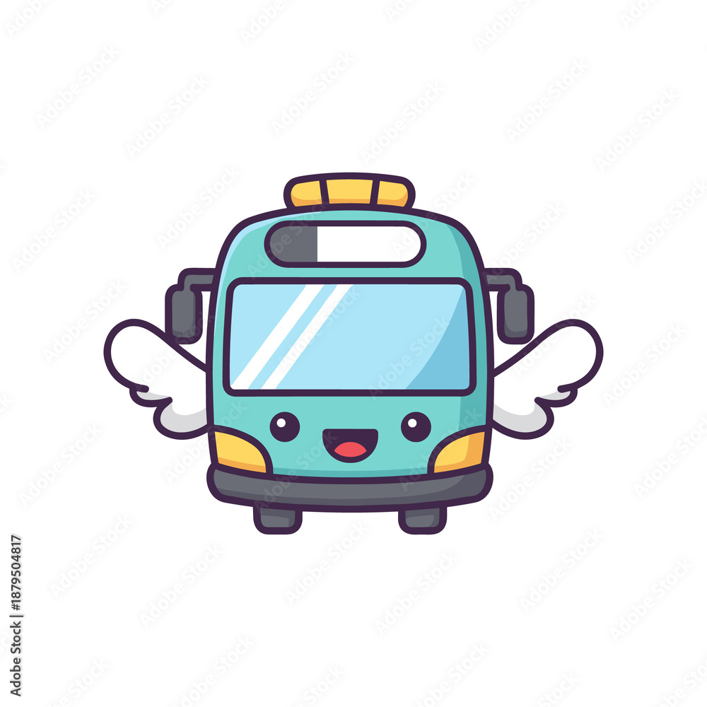 Fototapeta premium Cartoon School Bus with Wings Illustration