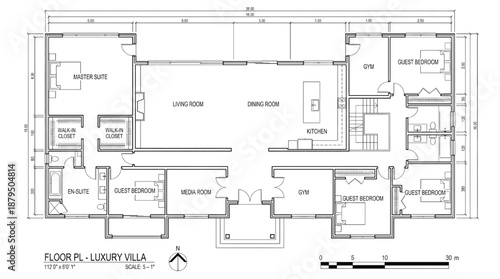 Luxury villa floor plan with spacious living areas and bedrooms