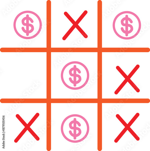 Tic-tac-toe game board symbolizing a financial competition or monetary strategic decision making challenge.