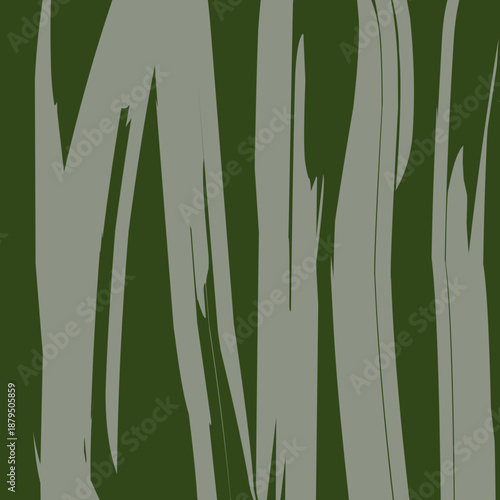 Vertical organic light grey brushstrokes overlapping a deep forest green base
