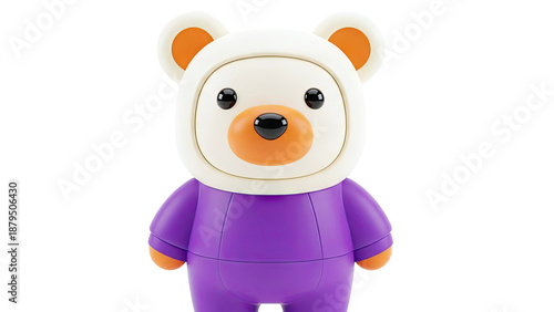 Cute 3D Rendered Bear Character in Purple Outfit