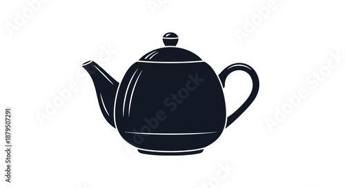 Simple black silhouette of a classic ceramic teapot with a lid and handle isolated on a plain white background for design usage.