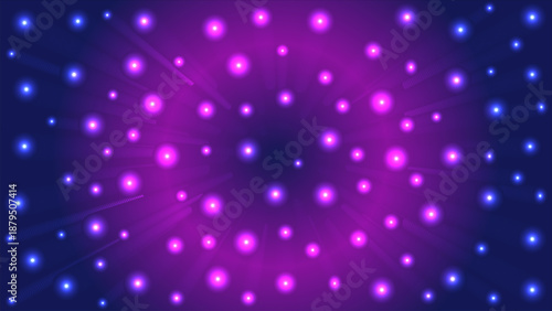Abstract Neon Light Particles Background with Glowing Purple and Blue Energy Dots