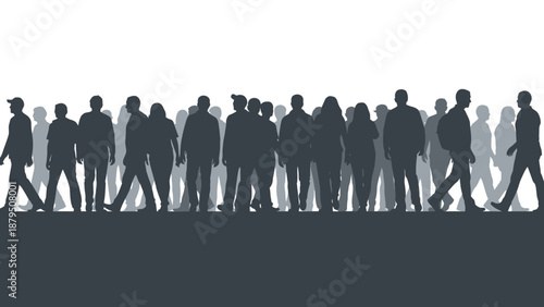 Crowd of Diverse Silhouettes Walking Together, Representing Unity and Community