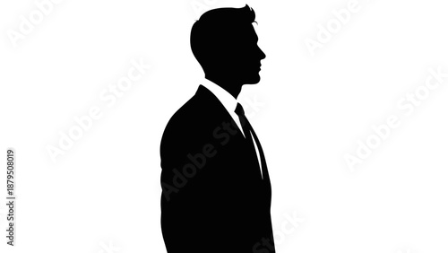 Silhouette of a Professional Man in a Suit and Tie, Facing Right Profile View