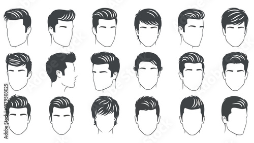 Diverse Collection of Men's Hairstyles Illustrated in a Clean, Modern Vector Style