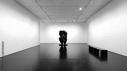 Modern art gallery with abstract sculpture on display