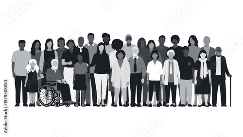 Diverse Group of People of All Ages and Abilities Standing Together in Unity