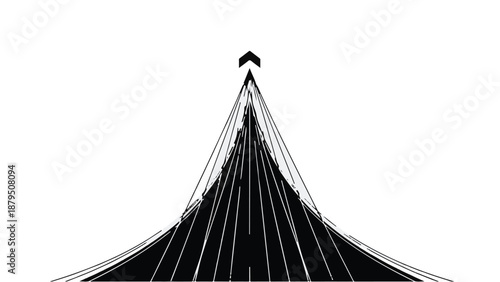 Abstract graphic representing upward movement and growth, with radiating lines converging to a sharp point.