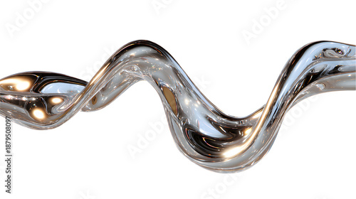 A flowing ribbon of liquid silver in zero gravity fluid dynamics concept with a smooth shiny wavy metallic surface reflecting light with science
