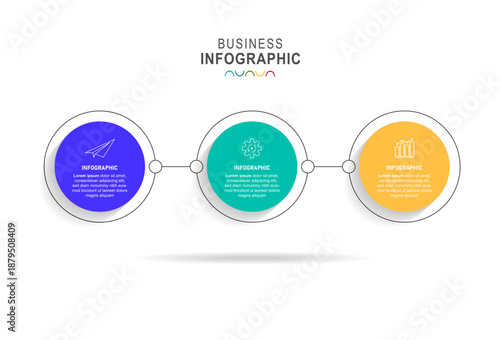 Timeline infographic design with circle for business template. Vector 3 steps.