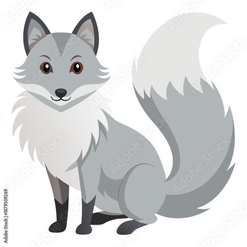 Cute grey fox sitting cartoon illustration on white background