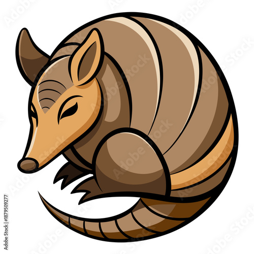 Cartoon armadillo curled up in defensive ball illustration
