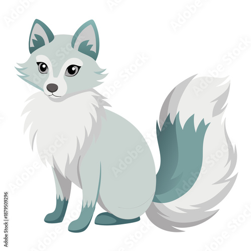 Cute arctic fox illustration sitting isolated on white background