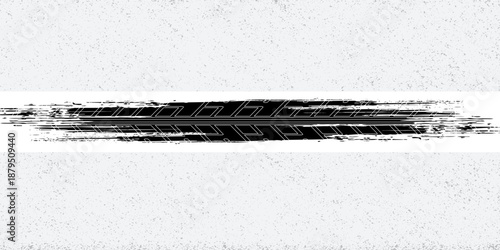 Grunge tire track, wheel braking marks. Truck, car or motorcycle tread pattern silhouette. Auto race, motorsport, speed racing design element. Vector illustration