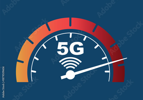 5g network speedometer displaying high performance.