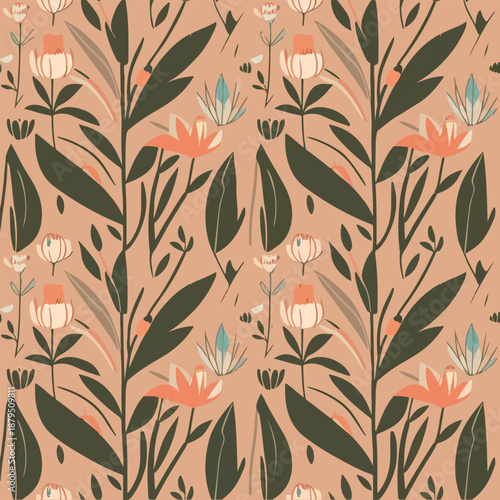 Decorative Botanical Seamless Pattern for Wallpaper and Textile Design. 