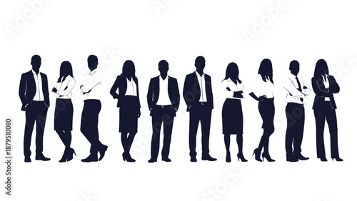 Diverse Group of Business People Silhouettes Standing Together in Professional Attire