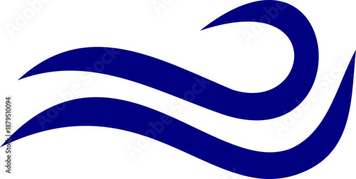 Dark Blue Wind Wave Vector: Minimalist Flowing Line Icon, Abstract Sea Water Ripple Graphic and Fluid Motion Symbol for Weather and Nature Design