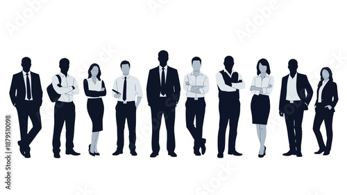 Diverse Group of Business Professionals Posed in Silhouette Against a White Background