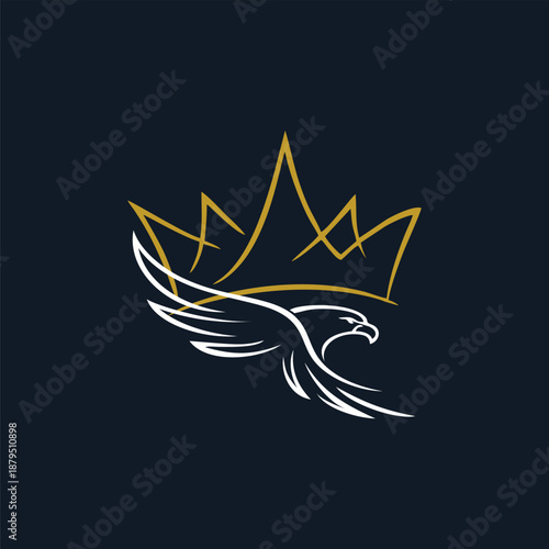 Royal Crown and Eagle Logo Line Art in Luxury Style