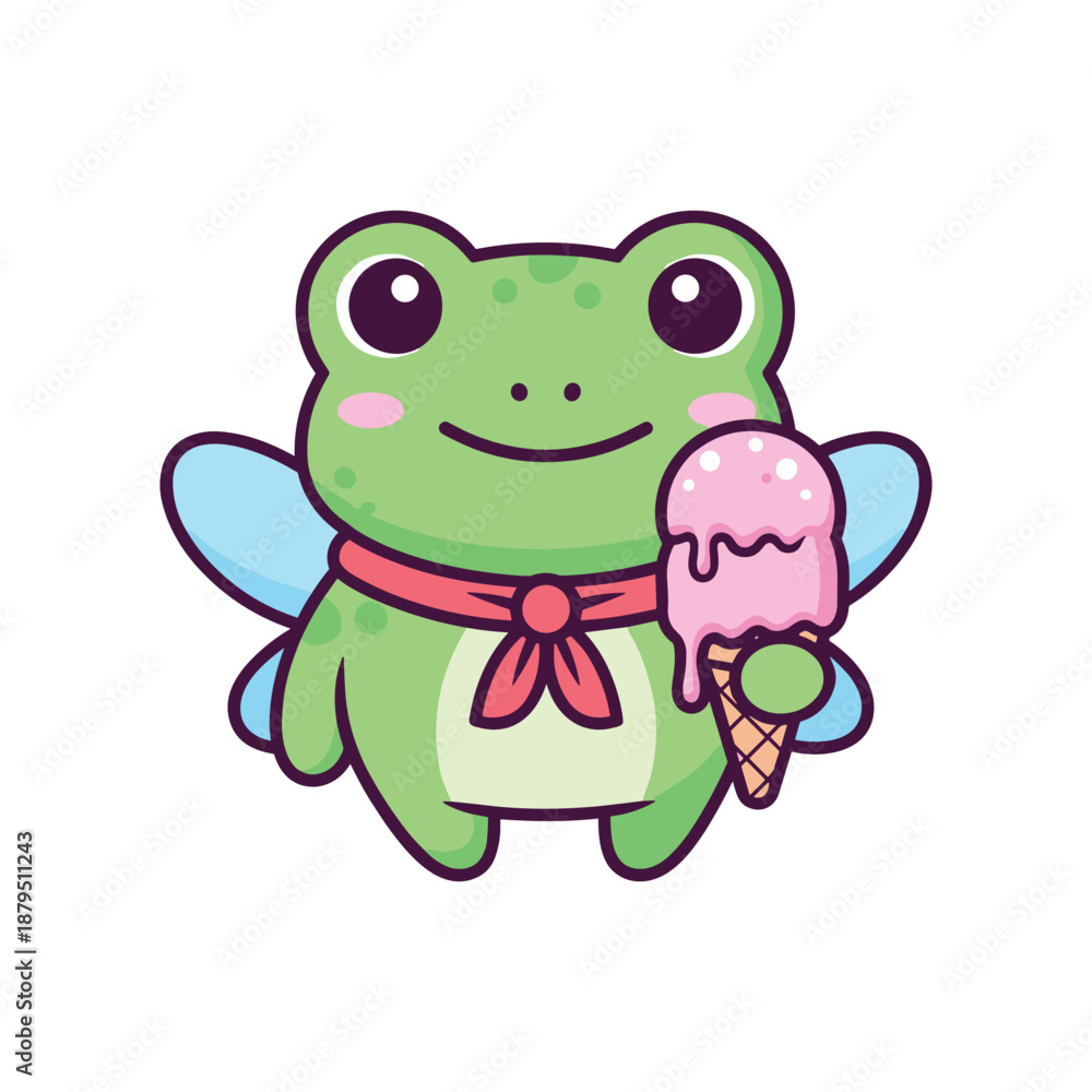 Obraz premium Cute Cartoon Frog with Ice Cream Illustration