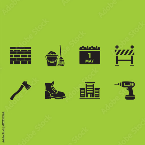 Set of business and office icons featuring vector illustrations for web design including shopping cart symbols, delivery boxes, and shop signs for home and furniture sale