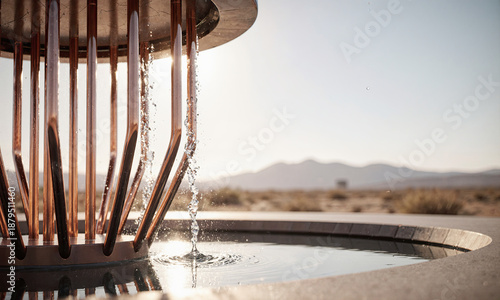 Water-Harvesting Atmospheric Condenser. A living space in an arid environment designed around a large, sculptural atmospheric water condenser that harvests