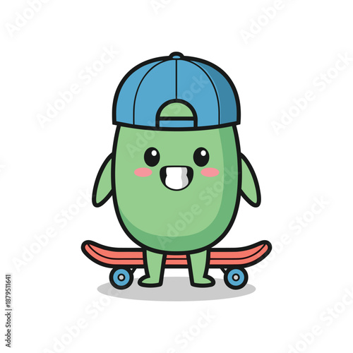 Cartoon Bird on Skateboard with Baseball Cap