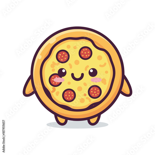 Adorable Cartoon Pizza Character with Cheerful Expression