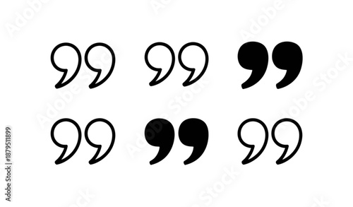 Black and White Quotation Mark Icon Vector Set for UI and App Design