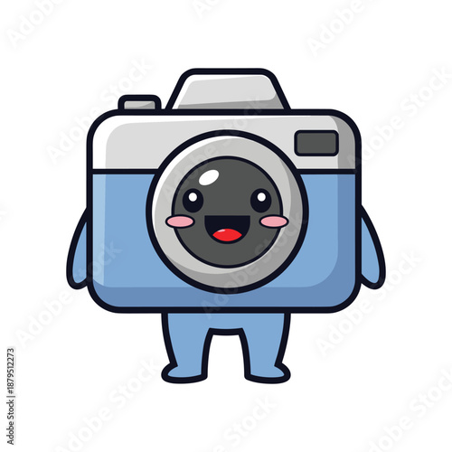 Cartoon camera character with smiling face