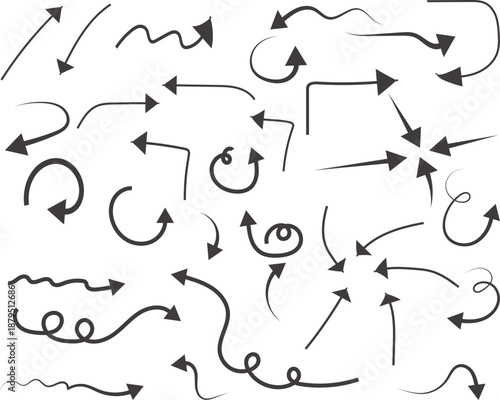 A collection of various black arrows on a white background