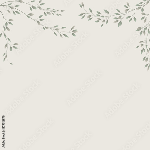 Soft square botanical background with delicate leafy branches and minimalist composition. Natural elegant design with empty space for text, perfect for posters, flyers, social media and eco branding