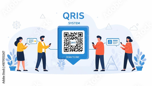 Group of people interacting with QR code system on digital devices in modern setting from various viewpoints