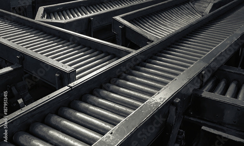 Silent Screw Gospel - Conveyors row, dolly, cool, gunmetal shadow, aesthetic with function transport testament, cargo vanished gospel.