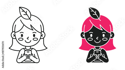 Diverse cartoon girls using mobile phones