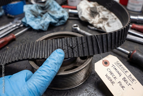 Automotive service reminder text for timing belt check and wear inspection