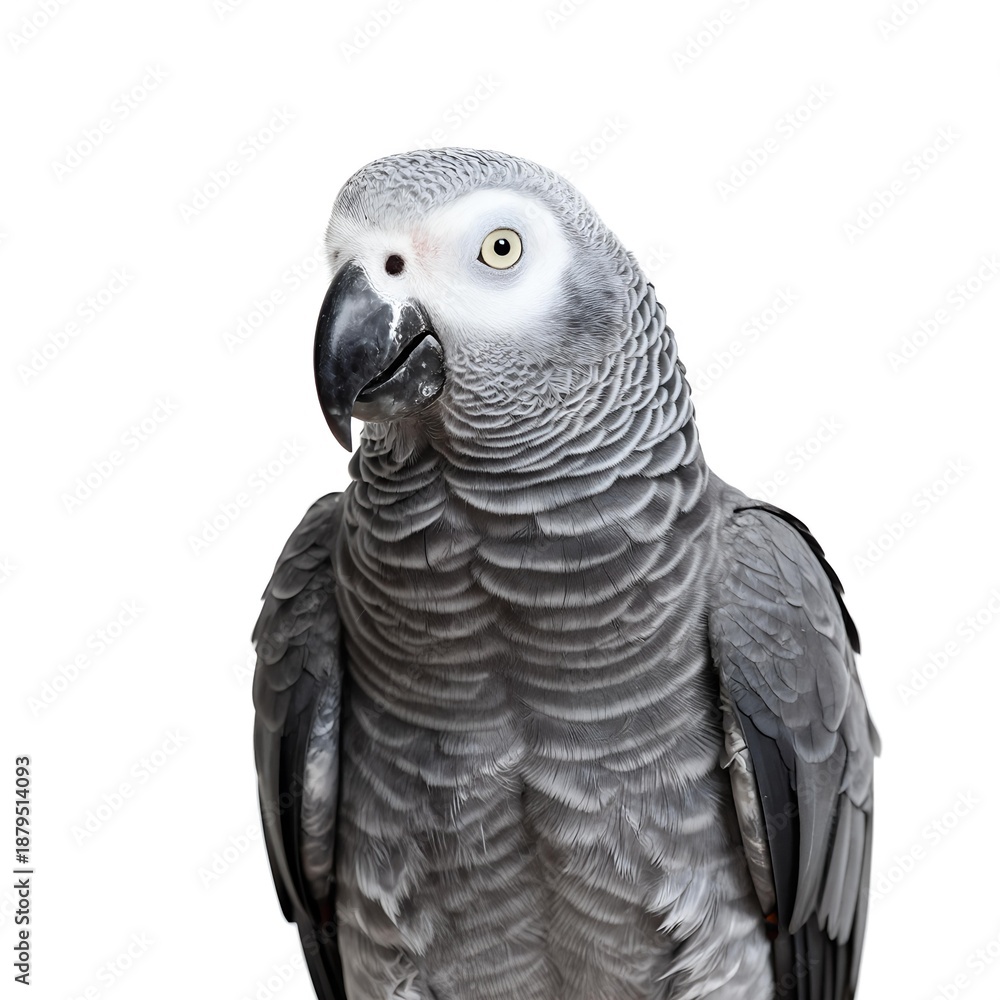 Fototapeta premium Majestic African Grey Parrot White Background