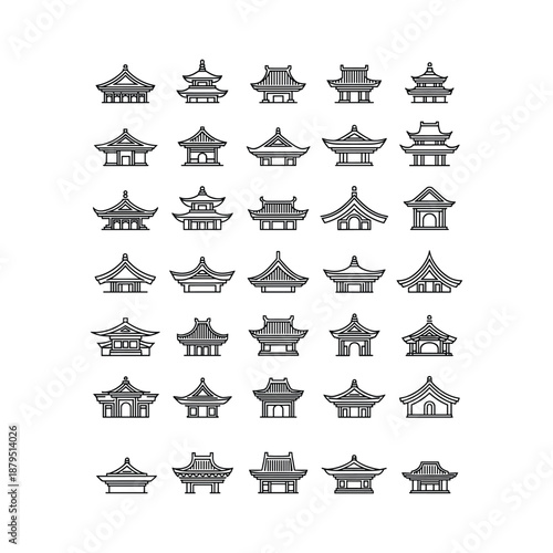 Various traditional Asian temple roof designs