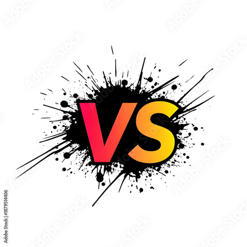 Creative VS versus competition logo with red and yellow gradient text over a minimalist black ink splatter design