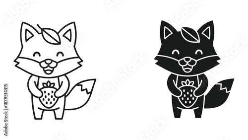 Cartoon fox character holding strawberry fruit
